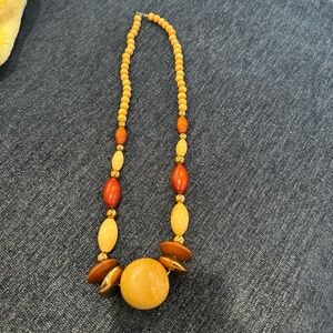Elegant Wooden Bead Necklace - Gold and Brown